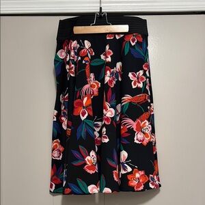 Red and Blue Pleated A-Line Midi Skirt with Pockets